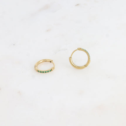 Mini hoop earrings - 6 cubic zirconia stones, 14mm