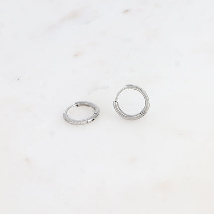 Mini hoop earrings - 6 cubic zirconia stones, 14mm