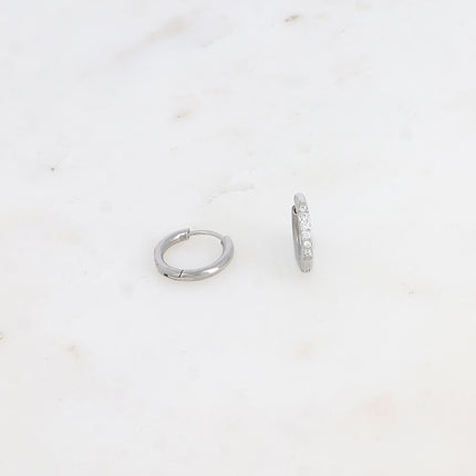 Mini hoop earrings - 6 cubic zirconia stones, 14mm