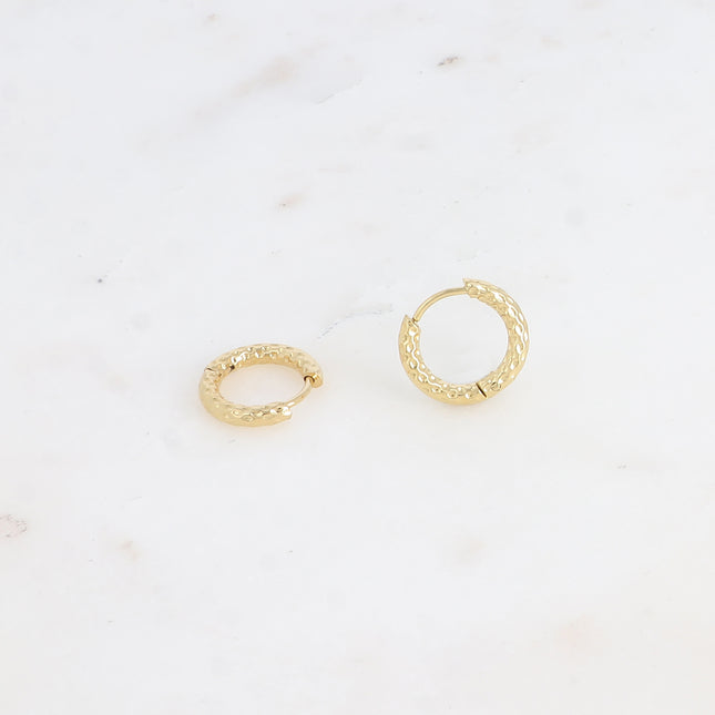 Mini hoop earrings - hammered leopard print style 15mm