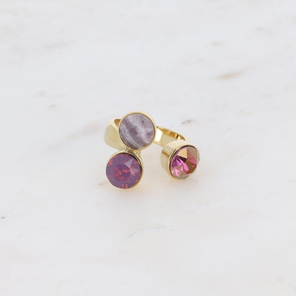 Bague Saïla - 3 cristaux Swarovski® SS39 / pierre naturelle