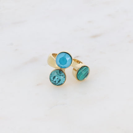 Bague Saïla - 3 cristaux Swarovski® SS39 / pierre naturelle