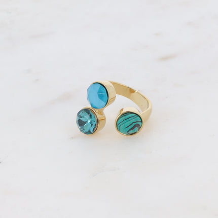 Bague Saïla - 3 cristaux Swarovski® SS39 / pierre naturelle