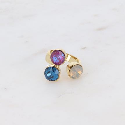 Bague Saïla - 3 cristaux Swarovski® SS39 / pierre naturelle