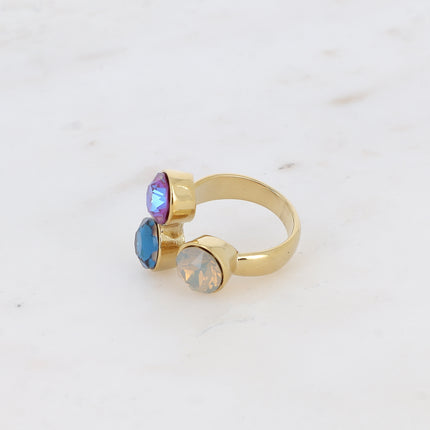 Bague Saïla - 3 cristaux Swarovski® SS39 / pierre naturelle