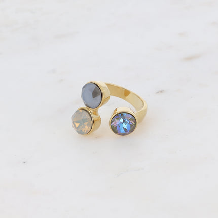 Bague Saïla - 3 cristaux Swarovski® SS39 / pierre naturelle