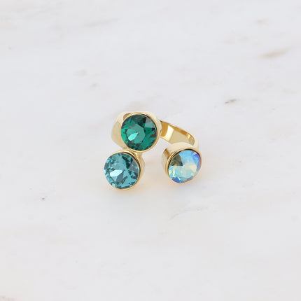 Bague Saïla - 3 cristaux Swarovski® SS39 / pierre naturelle