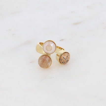Bague Saïla - 3 cristaux Swarovski® SS39 / pierre naturelle