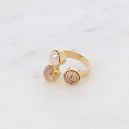 Bague Saïla - 3 cristaux Swarovski® SS39 / pierre naturelle