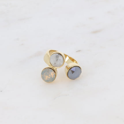 Bague Saïla - 3 cristaux Swarovski® SS39 / pierre naturelle