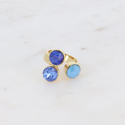 Bague Saïla - 3 cristaux Swarovski® SS39 / pierre naturelle