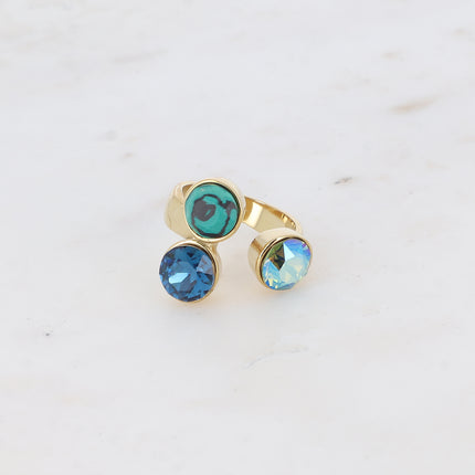Bague Saïla - 3 cristaux Swarovski® SS39 / pierre naturelle