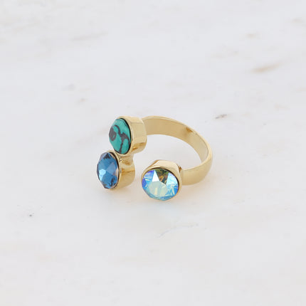 Bague Saïla - 3 cristaux Swarovski® SS39 / pierre naturelle