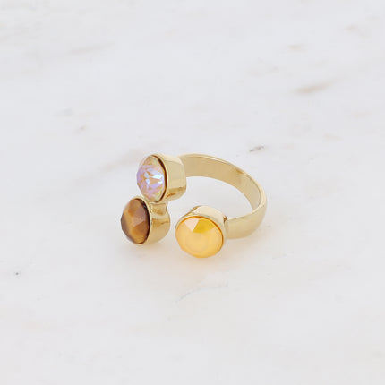 Bague Saïla - 3 cristaux Swarovski® SS39 / pierre naturelle