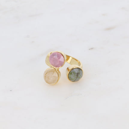 Bague Saïla - 3 cristaux Swarovski® SS39 / pierre naturelle