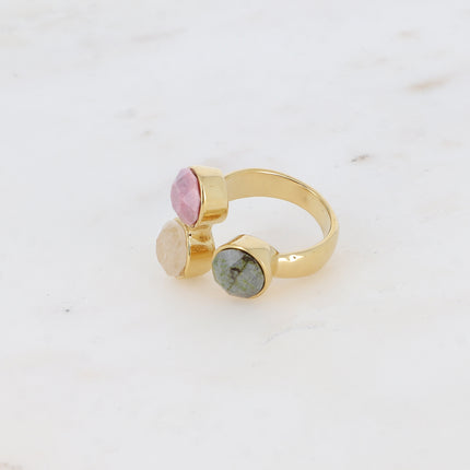 Bague Saïla - 3 cristaux Swarovski® SS39 / pierre naturelle