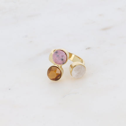 Bague Saïla - 3 cristaux Swarovski® SS39 / pierre naturelle