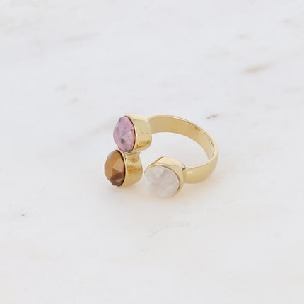 Bague Saïla - 3 cristaux Swarovski® SS39 / pierre naturelle