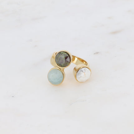 Bague Saïla - 3 cristaux Swarovski® SS39 / pierre naturelle