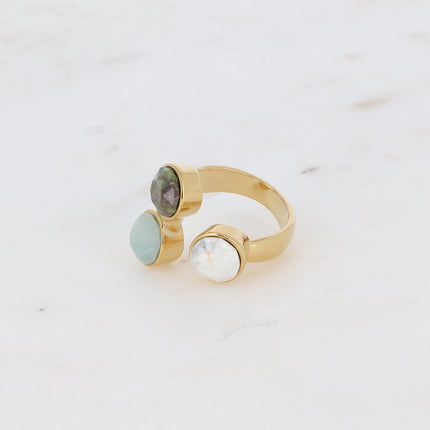 Bague Saïla - 3 cristaux Swarovski® SS39 / pierre naturelle