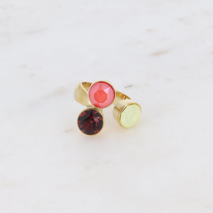 Bague Saïla - 3 cristaux Swarovski® SS39 / pierre naturelle