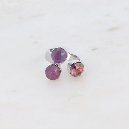 Bague Saïla - 3 cristaux Swarovski® SS39 / pierre naturelle