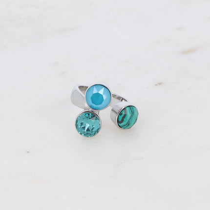Bague Saïla - 3 cristaux Swarovski® SS39 / pierre naturelle