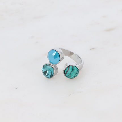 Bague Saïla - 3 cristaux Swarovski® SS39 / pierre naturelle