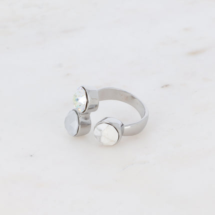 Bague Saïla - 3 cristaux Swarovski® SS39 / pierre naturelle