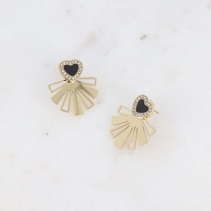 Boucles puces BS0111 - coeur émail, oxydes de zirconium et pièce interchangeable