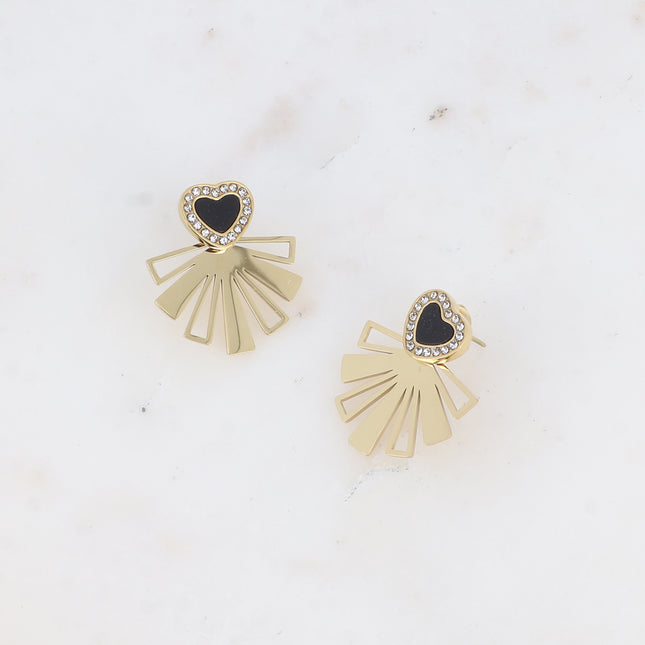 Boucles puces BS0111 - coeur émail, oxydes de zirconium et pièce interchangeable