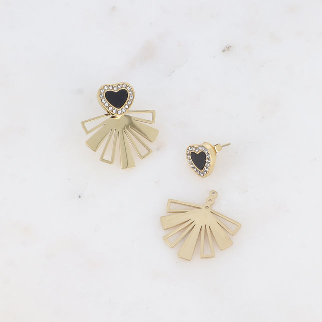 Boucles puces BS0111 - coeur émail, oxydes de zirconium et pièce interchangeable