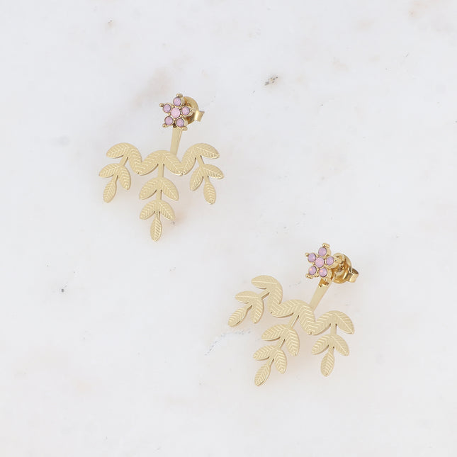 Stud earrings - flower, zirconia and interchangeable 3-leaf piece