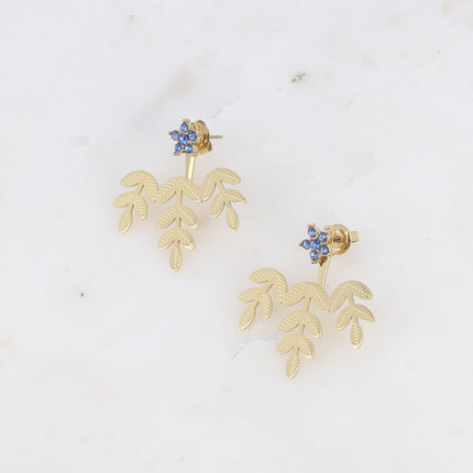 Boucles puces - fleur, oxydes de zirconium et pièce interchangeable 3 feuillages
