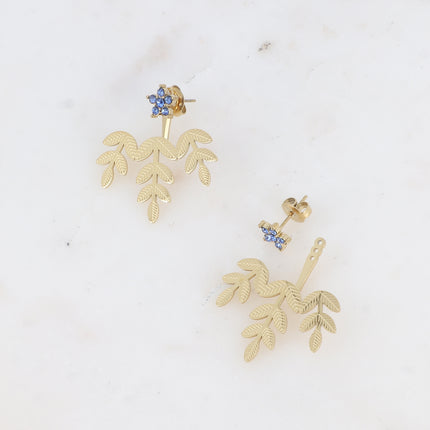 Boucles puces - fleur, oxydes de zirconium et pièce interchangeable 3 feuillages