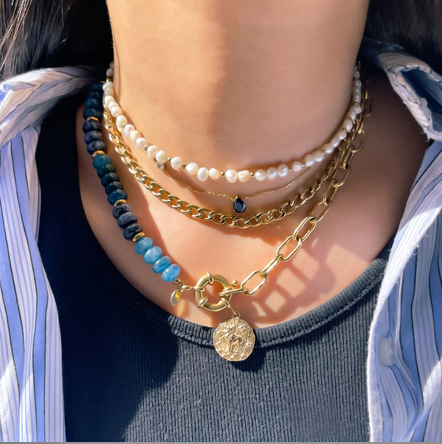 Collier Austyn - maille ovale et pierres naturelles