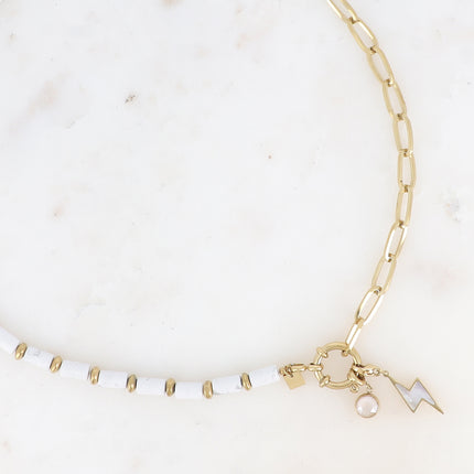 Collier - maille ovale, pierres naturelles et 2 charms Bohm