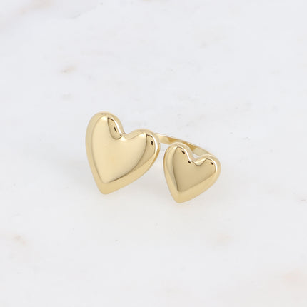 Bague ouverte - 2 grands coeurs lisses et miroirs