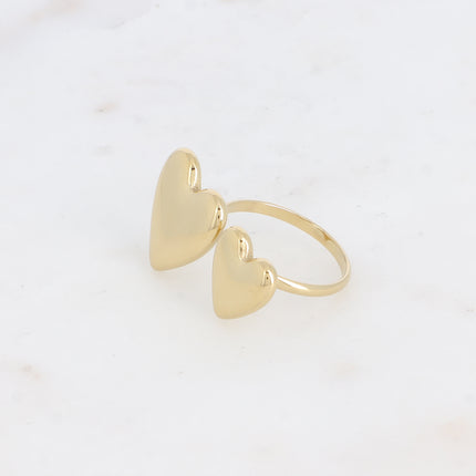 Bague ouverte - 2 grands coeurs lisses et miroirs
