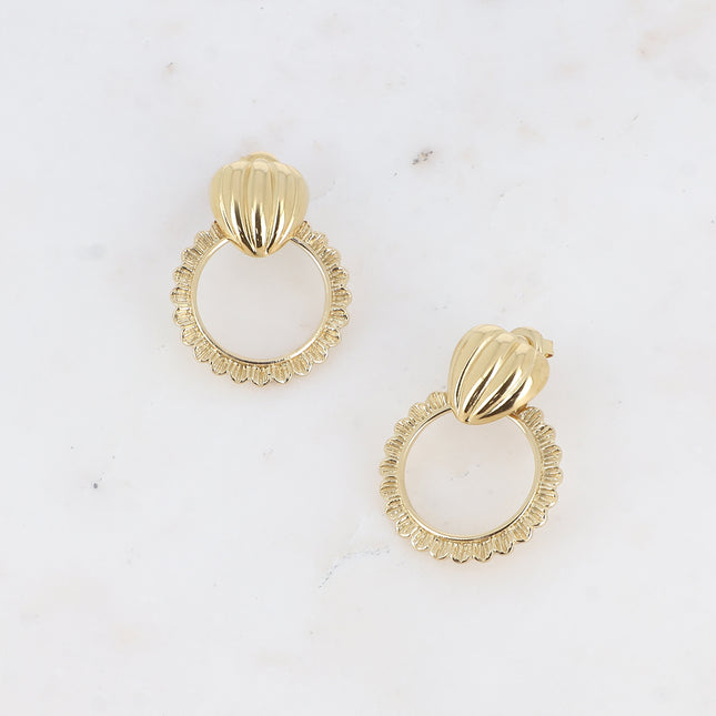Boucles puces BS0117 - pièce coquille et pièce interchangeable anneau aux pétales texturées