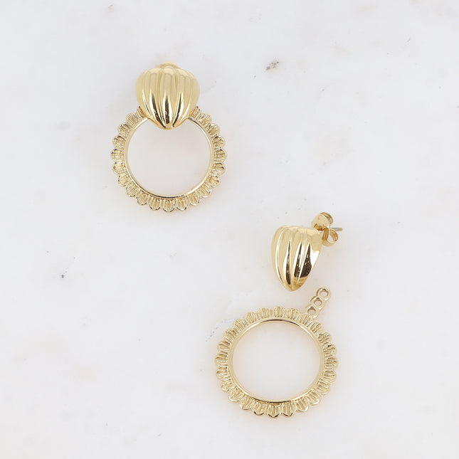 Boucles puces BS0117 - pièce coquille et pièce interchangeable anneau aux pétales texturées