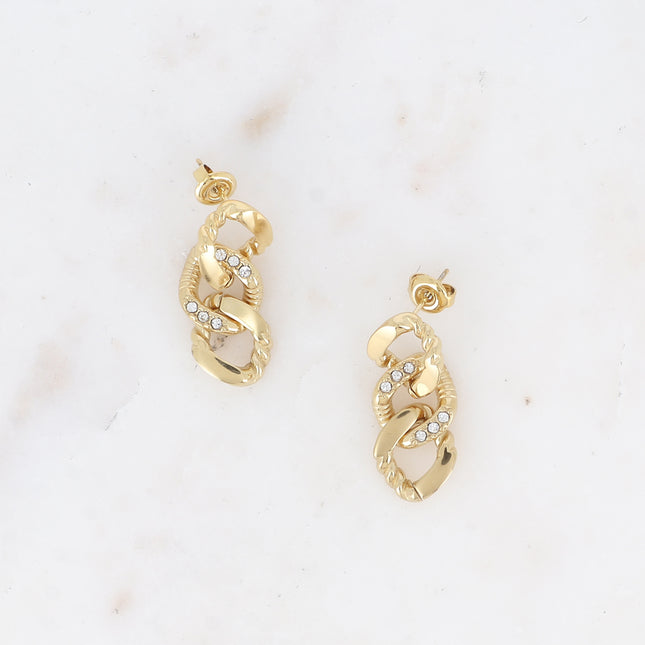 Drop earrings - 3 curb links with cubic zirconia
