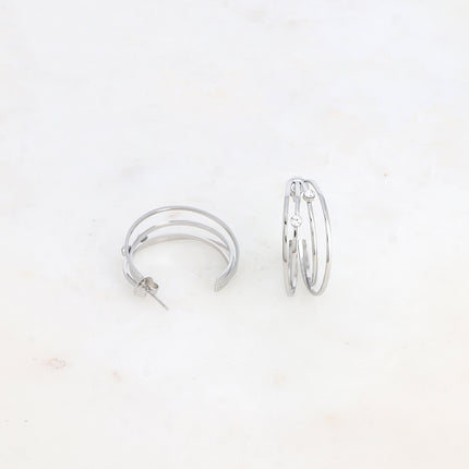 Créoles Lucinda - 4 anneaux en acier inoxydable et 2 cristaux 28mm