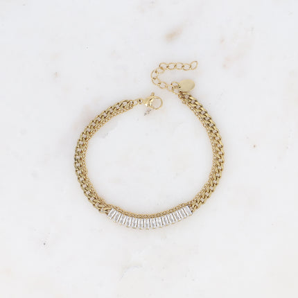 Bracelet Lorelia -  2 rangs, chaîne rivière avec maille gourmette et maille forçat