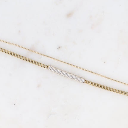 Bracelet Lorelia -  2 rangs, chaîne rivière avec maille gourmette et maille forçat