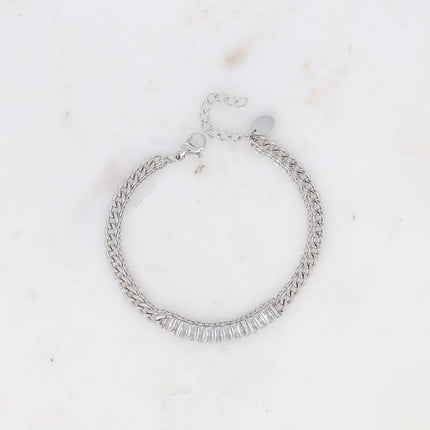 Bracelet Lorelia -  2 rangs, chaîne rivière avec maille gourmette et maille forçat
