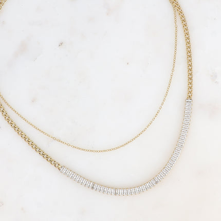Collier Lorelia -  2 rangs, chaîne rivière avec maille gourmette et maille forçat