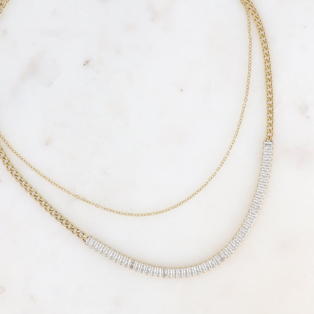 Collier Lorelia -  2 rangs, chaîne rivière avec maille gourmette et maille forçat