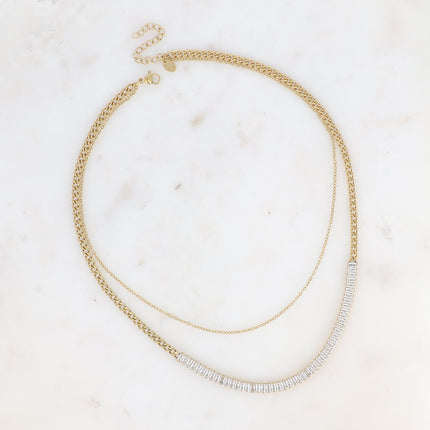 Collier Lorelia -  2 rangs, chaîne rivière avec maille gourmette et maille forçat