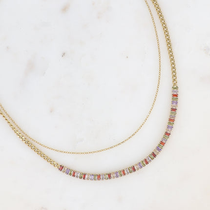 Collier Lorelia -  2 rangs, chaîne rivière avec maille gourmette et maille forçat